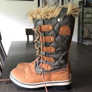Green and Tan Sorel Boots